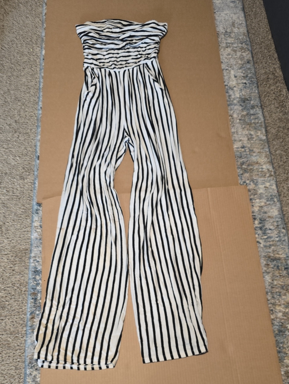 Heart & Hips Black and White Strapless Wide-Leg Jumpsuit